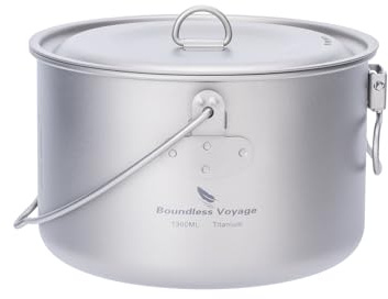 Boundless Voyage Outdoor 1300ml Titanium Pot with Lid Folding Bail Handle Camping Hiking Picnic Ultralight Portable Water Bottle Cup Mug Spork Set (1300 pot)