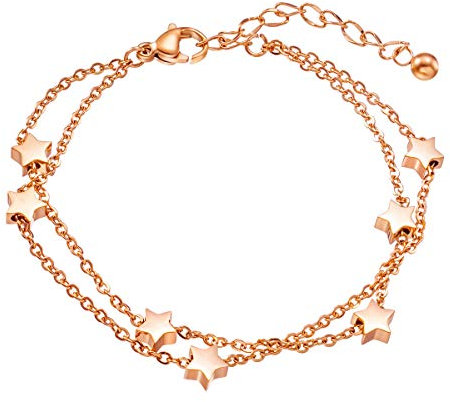 Rose gold stars women's bracelet bracelet bracelet bracelet with stars pendants double chain bracelet for women girls bracelet star friend bracelets Rose-Gold