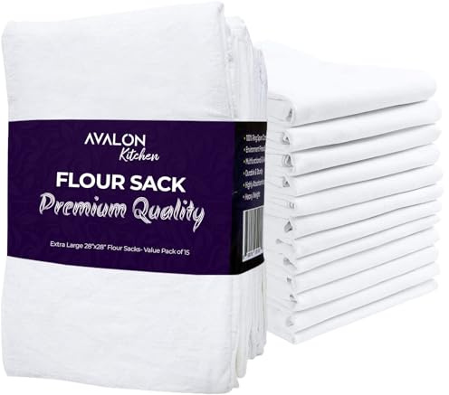 Flour Sack Towels Pack of 15-28x28 Inches - 100% Cotton, Highly Absorbent Dish Towels for Drying Dishes, Durable Tea Towels for Kitchen, Multipurpose Kitchen Towels