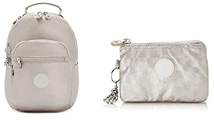 Kipling Backpacks Seoul, S, Metallic Glow + Damen Creativity S Münzbörse Silber (Metallic Glow)