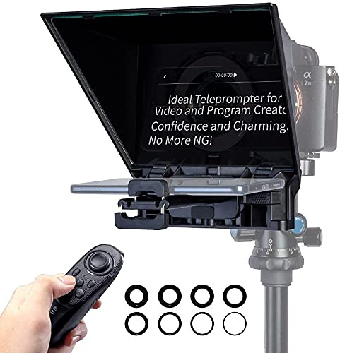 FEELWORLD TP2 Portable Teleprompter Kit für Smartphone iPad Tablet DSLR-Kameras, mit Fernbedienung und Objektivadapterringen APP Kompatibel mit iOS/Android für Live-Streaming-Interview YouTube