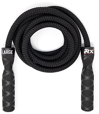 Rx Smart Gear Drag Jump Rope w/Non Slip Ergonomic Handles - Weighted Polypropylene Rope for Fitness & Exercise, Cardio Workout | Speed Jumping Rope for Men & Women WOD (Black, Medium)