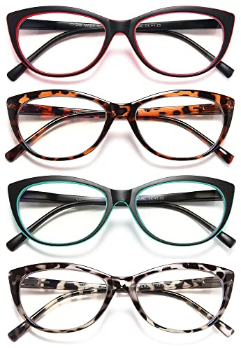 EYEURL 4 Pack Cat Eye Reading Glasses for Women, Blue Light Blocking Readers Lightweight Spring Hinge Anti Eyestrain UV Fashion Eyeglasses +1.50