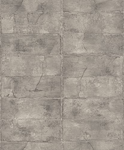 Rasch Tapeten 520156 - Graue Vliestapete mit Stein-Optik und Struktur aus der Kollektion Concrete - 10,05m x 0,53m (LxB)