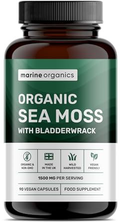 MarineOrganics Organic Sea Moss Capsules - 90 Irish Sea Moss and Bladderwrack Capsules - Iodine Tablets - UK Wild Harvested Seamoss - High Potency