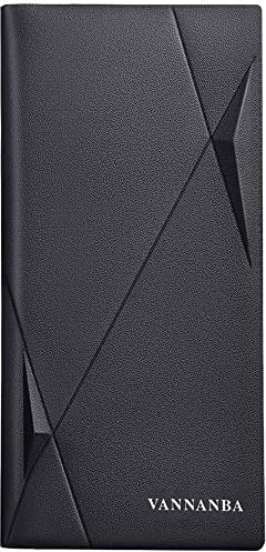 VANNANBA Long Slim Wallet for Men RFID Blocking Leather Checkbook Wallet,Thin Bifold Credit Card Holder with ID Window & Gift Box, Black, 7.4L x 3.62W x 0.47D, Casual