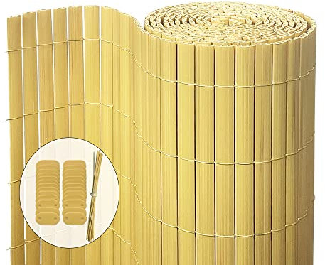 VOUNOT PVC Privacy Screening Fence 100 x 300 cm, Double Reinforced Struts Privacy Protection for Garden, Balcony and Terrace, Wind and Sun Protection Outdoor, Bamboo