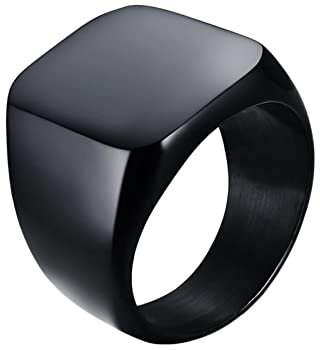Beydodo Edelstahl Ringe Herren, Männer Ring Siegelring Hochglanzpoliert Partner Ring Personalisiert Schwarz mit Gravur Gr.67 (21.3)
