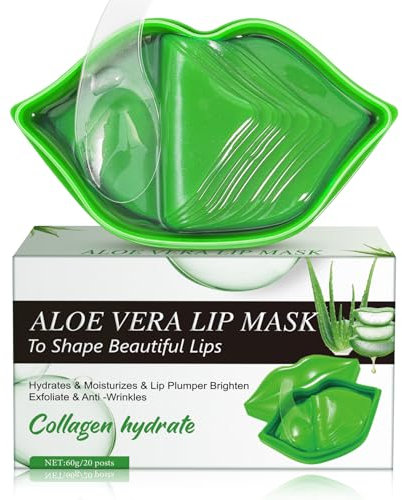 Lip Mask, Collagene Maschera per le Labbra Idratanti Anti-invecchiamento, 20Pcs Maschera per Dormire per Labbra per la Cura delle Labbra, Adatto a Labbro a Secco e Crepe (Aloe)