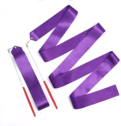 KINBOM 2 Pezzi Nastri da Ballo, 2 m Nastro da Ballo Lungo Nastro da Ginnastica Ritmica Dance Ribbons per Balli Artistici Allenamento Feste, con Bacchetta per Ballerino del Nastro (Viola)