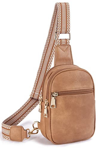 Telena Bauchtasche Damen Brusttasche, Crossbody Bag Kunstleder Umhängetasche Klein Schultertasche für Frauen Sling Bag,Hellbraun