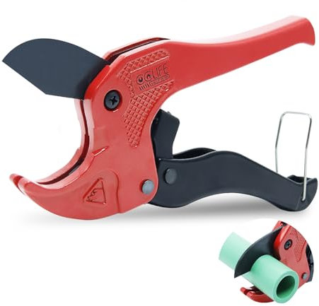CCLIFE Tagliatubi in pvc 42/64mm, Tagliatubi Portatile regolabile con cricchetto per tubi in Plastica PVC/PE/PP/PEX/PPR