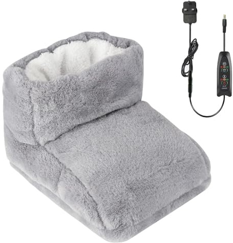 Lotvic Electric Foot Warmer, Foot Warmer with 3 Timer Settings & 3 Temperature Settings, Furry Feet Warmers, Cosy and Warm Heated Slippers for Women Men, Fleece Lining, Machine Washable (UK Plug 12V)
