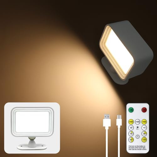 GLPE LED Wandleuchte Innen, 3Farbe und 3Helligkeitsstufen Wandlampe Ohne Stromanschluss mit Fernbedienung,Touch Control 360° Drehbare Akku Lampe für Wohnzimmer Schlafzimmer TreppenhausFlur (Weiß)