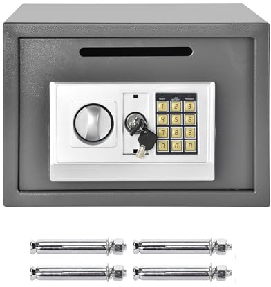 16L Safe Box Digital Keypad Lock Steel Security Box Money Box for Home, Hotel Safe Box, Wall Mounted Cabinet Mounted, Small Safe Box with 2 Keys, 25cm x 35cm x 25cm (Grey)