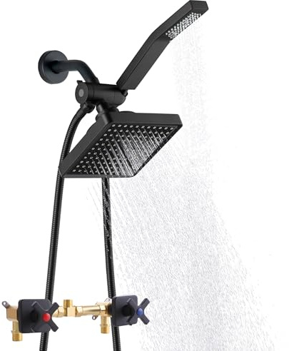 GUOYINDONG 2 Handle Shower Faucet set, Matte Black Two Handle Shower Faucets Sets Complete 2 Knob Shower Faucet and Hand Shower