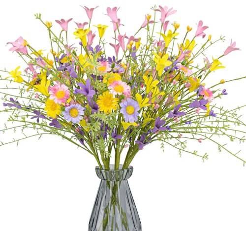 JINGHONG Artificial Spring Flowers 12 Pack Floral Picks 17” Tall Forsythia Stems with Berries for Flower Arrangements Centerpieces Indoor Outdoor Decorations