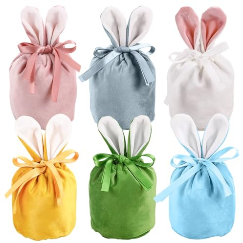 Ostertüten zum Befüllen, 6 Ostertaschen mit Ohren, Süße Osterhasen Taschen, Geschenktüten Ostern, Stoff Osternest für Ostereier, Süßigkeiten