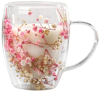 Tazze Da Caffè In Vetro Doppia Parete, Tazza Trasparente Con Fiori Secchi, 350 Ml Tazza Vetro Doppia Parete Con Manico, Bicchieri Caffe Vetro Doppia Parete Per Te Caffè Latte Cappuccino Espresso