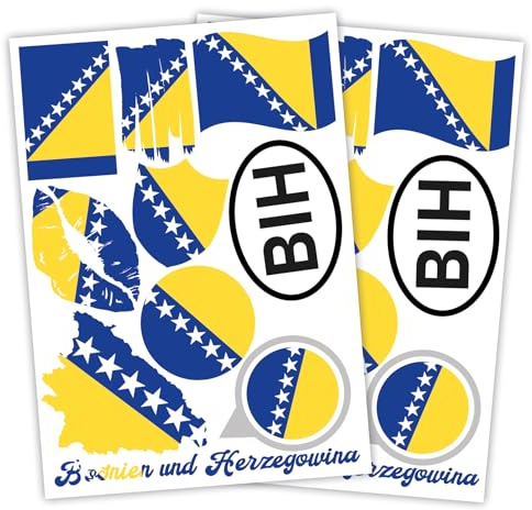 Finest Folia set om 2 DIN A4 landsdekaler fana klistermärken landsflagga för bil motorcykel klistermärken landsflagga självhäftande väderbeständig R217 (08 Bosnien & Hercegovina)