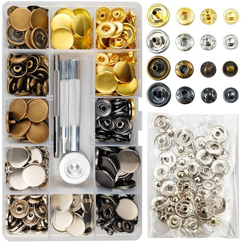 90 Sets Große Druckknöpfe, 17 mm 4 Farben Druckknopf Set aus Messing, Metall Druckknöpfe ohne nähen mit Fixierwerkzeug Kit für Leder, Kleidung, Jacken, Jeans trägt, Brieftasche, Handtasche