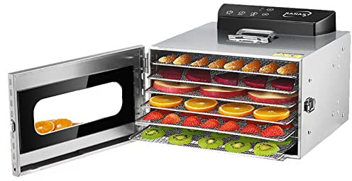 Déshydrateur alimentaire à 6 plateaux, séchoir à fruits, petit lyophilisateur commercial en acier inoxydable 220 V, facile à utiliser, contrôle de la température réglable de 30 à 90 ° et plateaux