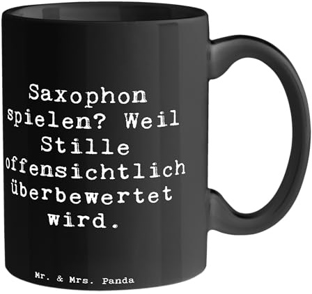 Mr. & Mrs. Panda Tasse Spruch Saxophon Leidenschaft - Geschenk, spielen, Porzellantasse, Büro Tasse, Klang, Kaffeetasse, Blues, Musiker, Musik,