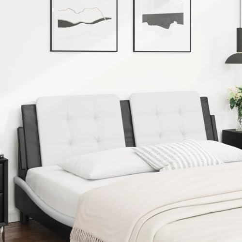 Homgoday Kopfteil Kissen Bett Kopfkissen Kopfteilpolster Kopfpolster Rückenkissen Wandkissen Bettkopfteil Rückenpolster Rückenlehne für Bett Schlafzimmer Weiß und Schwarz 160 cm Kunstleder