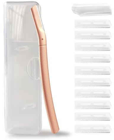 Ruimooto Augenbrauenrasierer mit 10 Stück rostfrei Rasierklingen, Gesichtshaarentferner für Frauen aus Hochwertiger Metall，Augenbrauentrimmer Gesichtsrasierer für Augenbrauen&Pfirsichflaum, Roségold