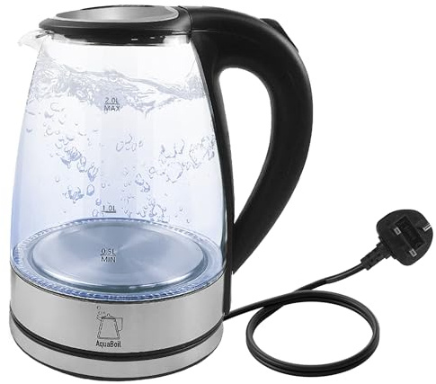 Electric Kettle For Coffee & Tea 2L Water Boiler 1500W, Glass Water Kettle with LED Lighting Stainless Steel Filter, Boil-Dry Protection, Black, BPA Free