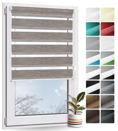 Rollmayer Doppelrollo Klemmfix ohne Bohren Holzlook Grau B70 x H130cm | Klemmrollo Fensterrollo Duo Rollo Sonnenschutzrollo Zebrarollo Seitenzugrollo für Fenster und Tür