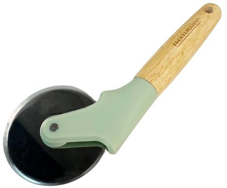 Fackelmann Ocean Cortador de Pizza, Cuchilla Muy Afilada de Acero Inoxidable, Agarre Cómodo y Eficiente, Mango de Madera con Certificación FSC, 22x8,5 cm, Color Verde Agua, 1 ud.