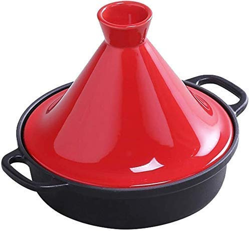 NSTVVEE Ceramic Cooking Pot Cast Iron Pot with Lid Cast Iron Tagine Pot 20Cm,Tajine Cooking Pot with Enameled Cast Iron Base and Cone-Shaped Lid Lead Free Stew Casserole Slow Coo