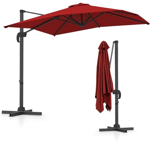 KOMFOTTEU Parasol Déporté Rectangulaire Inclinable avec Rotation à 360°, 2.5 x 2.5 m, Pied Croisé, 237 cm Hauteur pour Balcon, Terrasse, Jardin