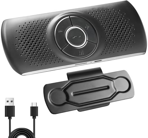 Vivavoce Bluetooth per Auto, Vivavoce Auto Bluetooth 5.0 con Clip Microfono Integrato Slot per Scheda TF Lettore Musicale GPS Altoparlante Connessione Automatica Supporto Siri Google Assistant