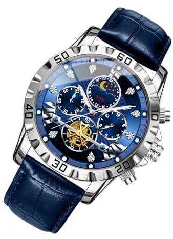 Moreeulsi Montre Mécanique Montre Chronographe Élégante Montre Mécanique Multifonctionnelle Étanche Accessoires de Mode pour Activités de Plein Air, Bleu, Refer to Description, Unisexe