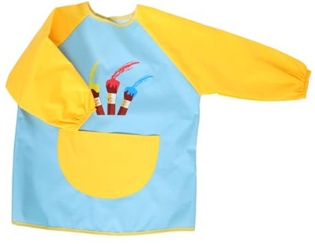 Toddmomy Wasserdichte Kinderschürze Zum Malen Mit Langen Ärmeln Und Tasche Für Kleinkinder Jungen Und Mädchen Zum Bemalen Und Basteln