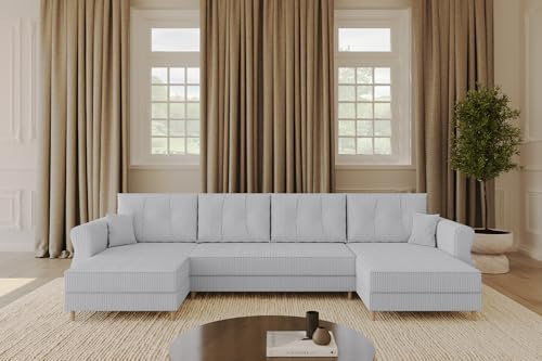 ALTDECOR Ecksofa in U-Form mit Schlaffunktion und Bettkasten Corner Sofa Bett Eckcouch Couch L-Form Schlafcouch Ausziehbar Wohnlandschaft Schlafsofa Cauchsofa APOL-U 300x140x90 Grau