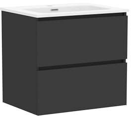 Baikal Mueble de Baño Klay. Mueble MONTADO. 2 Cajones Suspendido con Lavabo. Armario de Baño. Lavabo Ceramico. 70cm Negro.