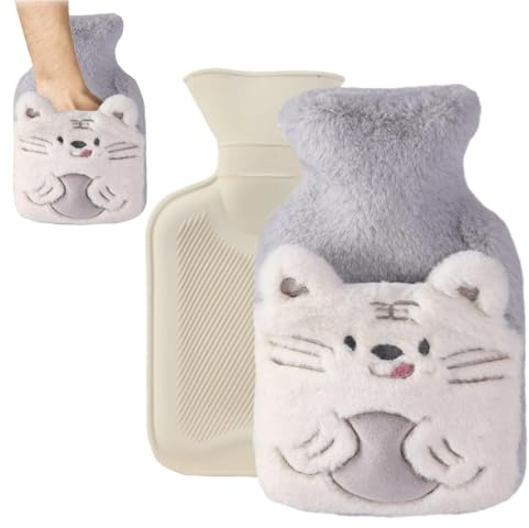 MHwan Bouillotte Eau Chaude Enfant, Adorable Bouillote Tigre avec Housse, Peluche, Douce et Moelleuse, Petite 500 ml, Sûre, Antidéflagrante et Antifuite, Amovible et Propre