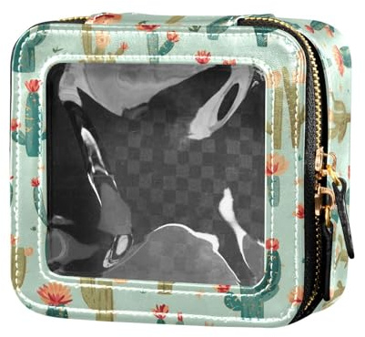 FRODOTGV Beauty case impermeabile trasparente con labbra rosse e ciliegia, con cerniera, organizer per smalto per unghie per ragazze, Piante di cactus occidentali salvia, Taglia unica