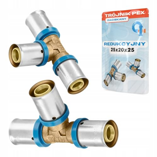 Rimex Pressfitting PEX T-Stück Reduzierstück Pressfitting, Trinkwasser & Heizung, U-Kontur, Messing, Edelstahlhülse, 1 Stück (25x20x25mm)
