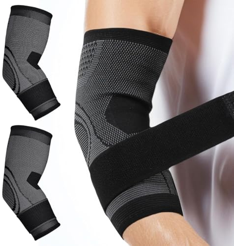 KIRZAX 2 Pezzi Tutore Epicondilite Gomito,Tutore A Compressione Per Gomito, Gomitiera per Tendinite, Tutore Gomito per Uomo e Donne,Per Gomito, Fascia Gomito Palestra,Tennis,Golf(Nero + Cinturino, L)
