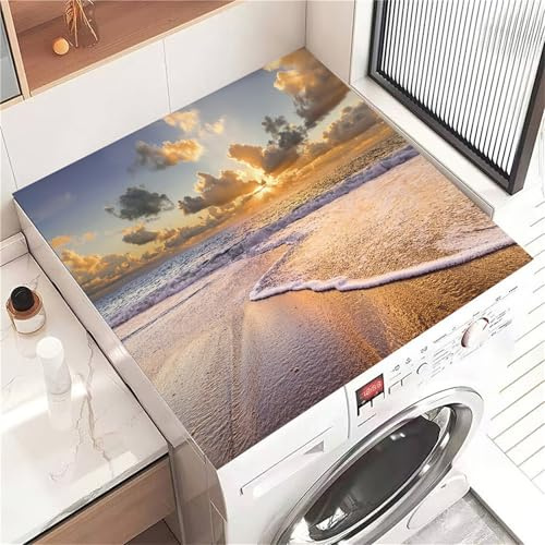 Highdi Housse de Protection pour Machine à Laver Top Plage élégante, Coussin de Machine à Laver Antidérapant, Tapis de Protection pour Dessus Sèche-Linge Séchage Rapide (Plage 6,60x60cm)