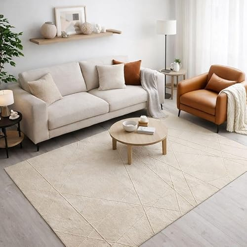 Alfombra pelo corto moderna ultra suave, ligera y elegante 120x180 cm Beige