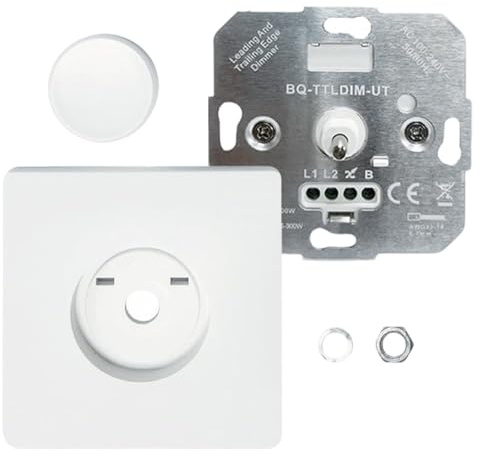 Interruttore Dimmer a LED con Manopola 5-300W 100-240V SCR Dimmer per Led per Illuminazione Commerciale, Residenziale e per Esterni, Pannello Bianco