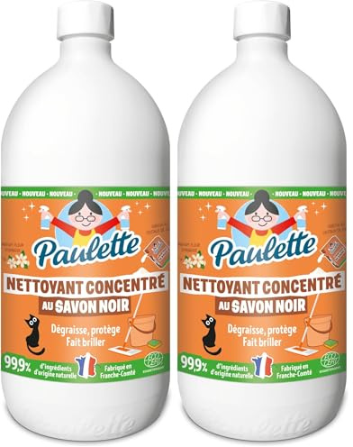 Paulette - Savon Noir Concentré Fleur d'Oranger - Ultra-Dégraissant Ménager aux Cristaux de Soude Multi-Surfaces Ecocert - Fabriqué en France - 1 L (Lot de 2)