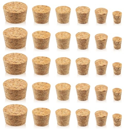 30 Stück Korkstopfen Konisch, Korken Flaschenkorken Holz Kork 6 Größen Korkstopfen Weinkorken Zum Basteln Weinkorken Bastelkorken Konische Holz Konische Korkstopfens für Wein und Bierflaschen