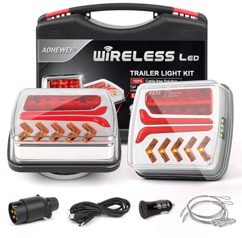 AOHEWEI Feux arrière de remorque sans fil LED Feux arrière de camion magnétiques sans câble 12 V approuvés ECE avec prise 7 broches pour remorque, camion, caravane ou camion
