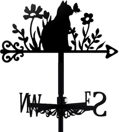 TNKBREEZE Cat Butterfly Weather Vane Black Metal Wind Vanes Iron Animal Wind Direction Indicator for Garden Farmhouse Chicken Coop Shed Outdoor Wind Measuring Tool Weathervanes (Flower bushes)